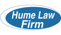 A blue oval with the words hume law firm written in it.